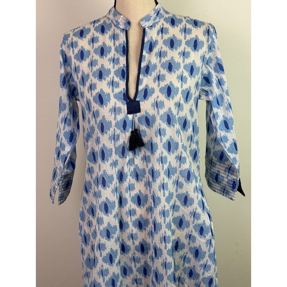 Dolma Women's Cotton Amelia Tunic Dress Blue Geometric Print Lightweight Small - Picture 2 of 11